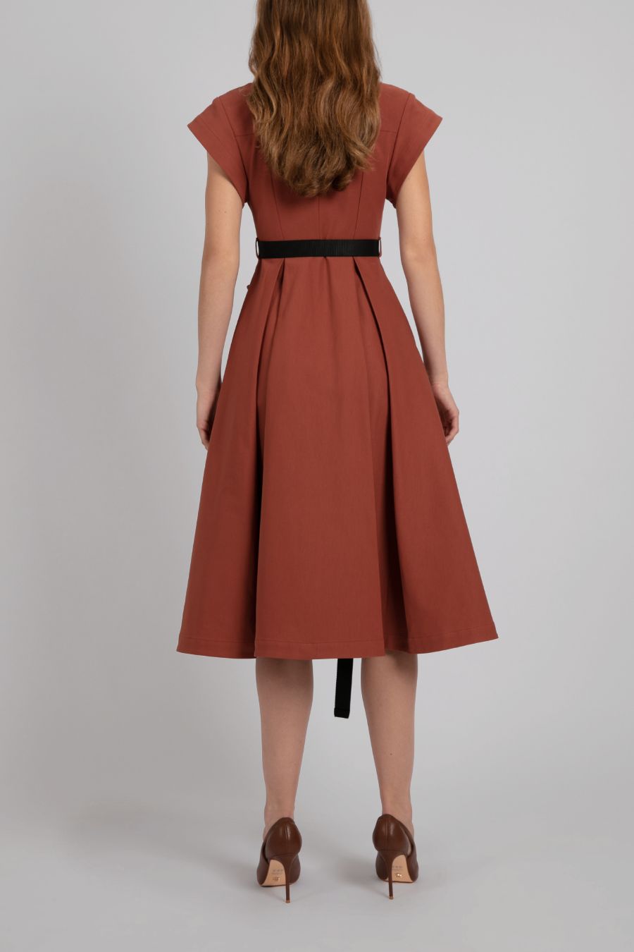 VESTIDO MIDI EN A NARANJA